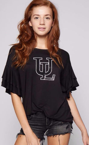 UL Cropped Rib Neck Sequins Top