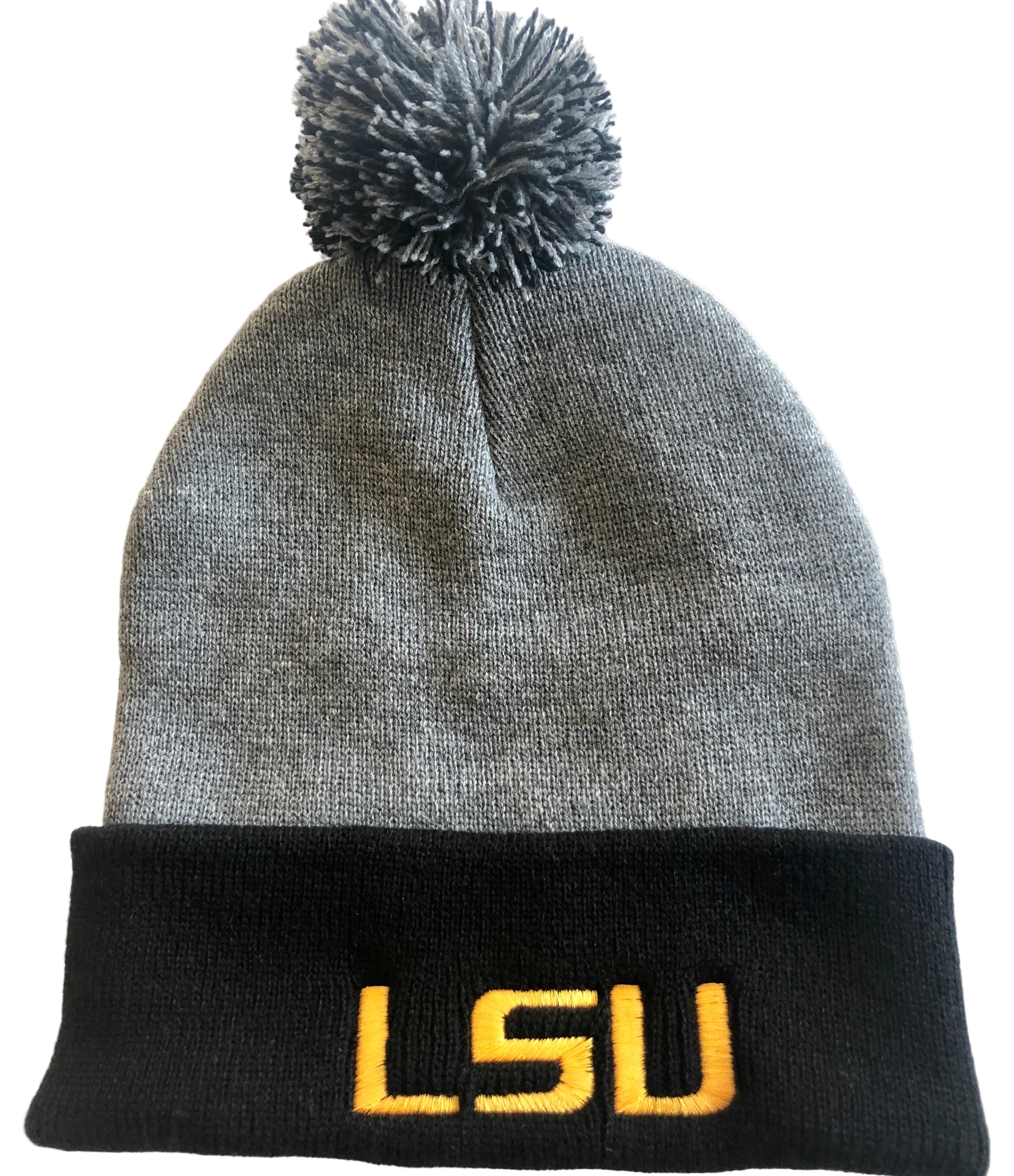 LSU POM BEANIE WITH EMBROIDERY