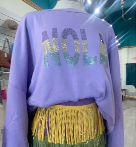Scuba sweatshirt with NOLA rhinestone appliqué