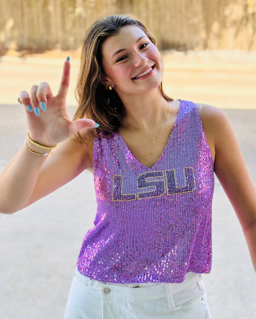 LSU Sequins Crop Tank