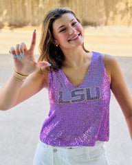 LSU Sequins Crop Tank