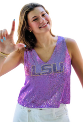 LSU Sequins Crop Tank