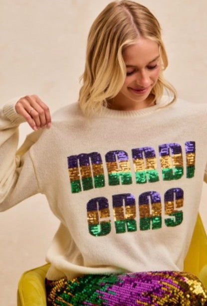 Mardi Gras sweater with sequins