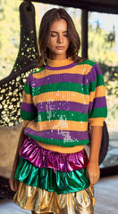 Mardi Gras sweater with sequins overlay