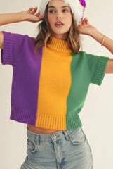 Mardi Gras Mock Cropped Sweater