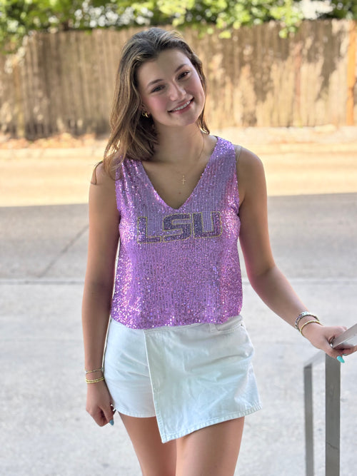 LSU Sequins Crop Tank