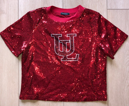 UL Cropped Rib Neck Sequins Top